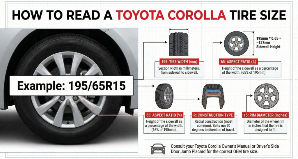 How to read a Toyota Corolla tire size