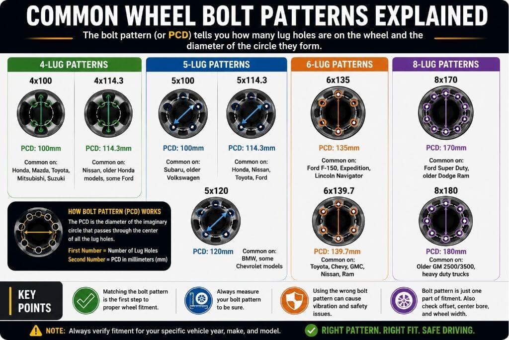 Common wheel bolt patterns