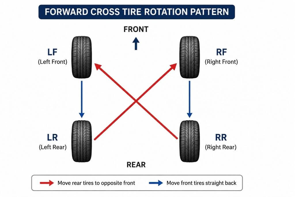 Forward Cross Tire Rotation Pattern