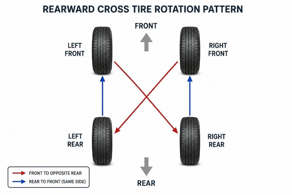 Rearward Cross Tire Rotation Pattern