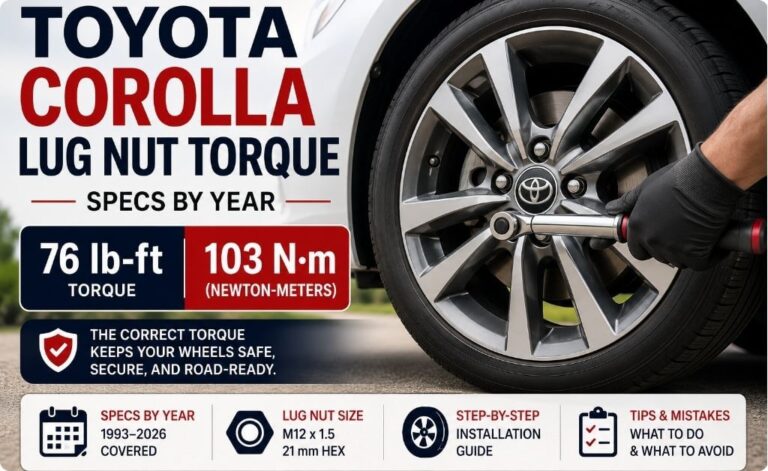 Toyota Corolla lug nut torque specification of 76 lb-ft (103 N·m)