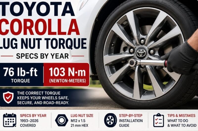 Toyota Corolla lug nut torque specification of 76 lb-ft (103 N·m)
