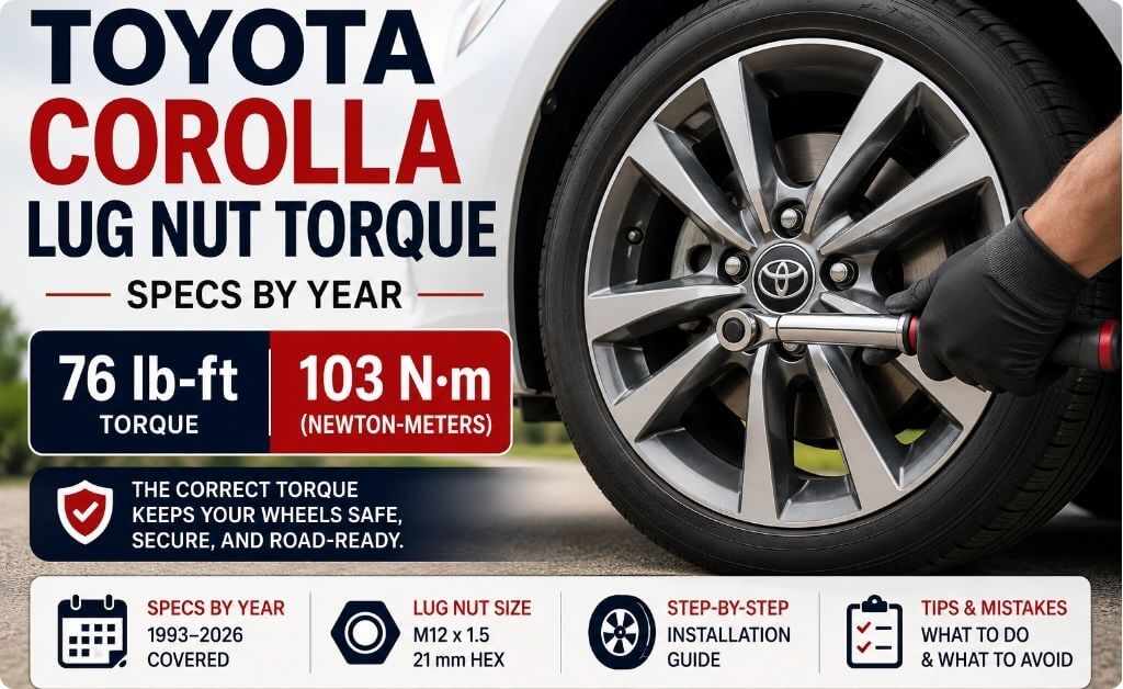 Toyota Corolla lug nut torque specification of 76 lb-ft (103 N·m)