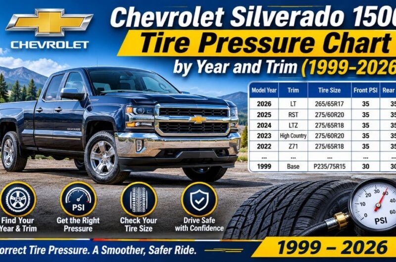 Chevrolet Silverado 1500 Tire Pressure Chart (1999–2026)