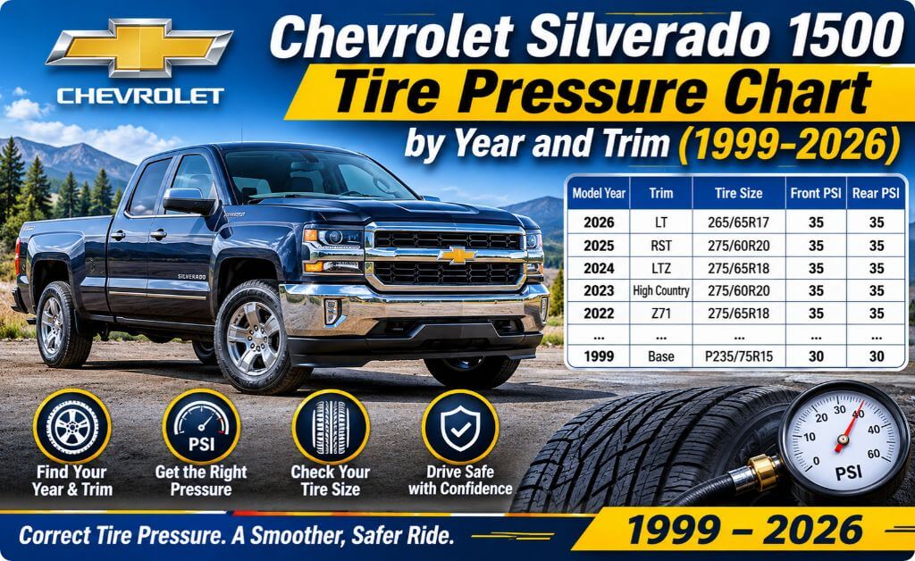Chevrolet Silverado 1500 Tire Pressure Chart (1999–2026)